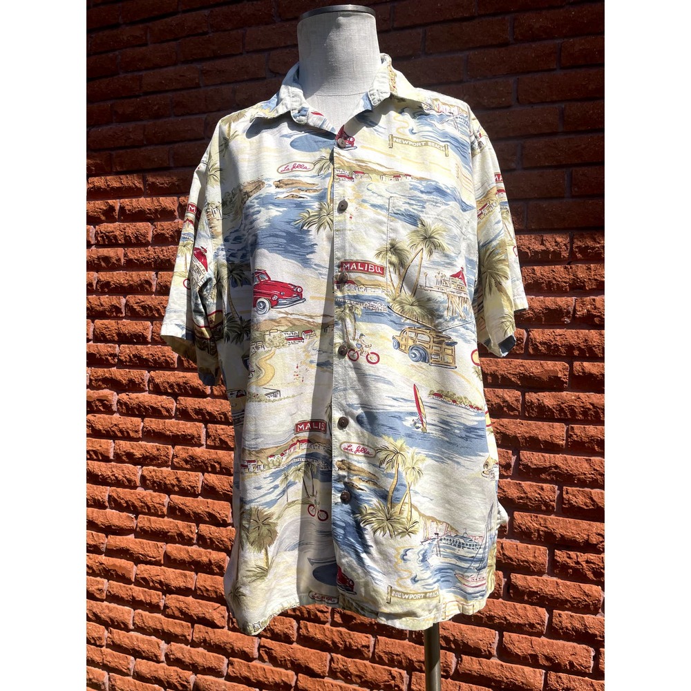 Go Barefoot men's hawaiian shirt size large California theme